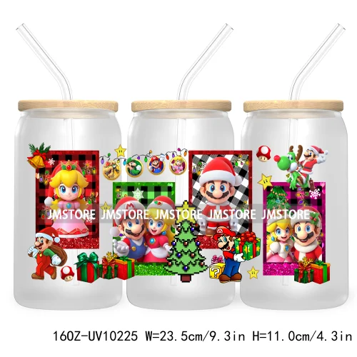 Mouse Christmas Cartoon Friends 16OZ UV DTF Cup Wrap Transfer Stickers Princess Custom Labels Waterproof For Libbey Glass Can