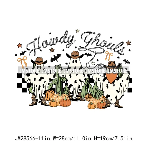 Howdy Pumpkin Ghost Western Fall Vibes Turquoise Coquette Bow Autumn Iron On DTF Transfer Sticker Ready To Press For T-shirts