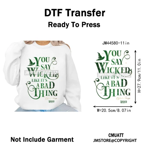 Pink and Green Magic Broomstick Witches Movie Fans Iron on Washable DTF Heat Transfers Stickers Ready to Press for Sweatshirts