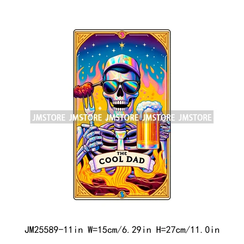 Colorful Cool Dad Mom Stoner Amercian Girl Idgat Skeleton Lover Tarot Card DTF Iron On Heat Press Transfer Stickers For Clothing