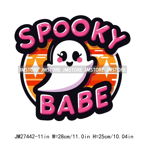 Colorful Coffee Spooky Babe Vibes Stay Spooky Season Ghost Skull Halloween DTF Decals Iron On Transfers Stickers For T-shirts