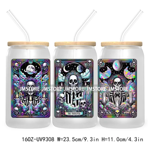 Horror Characters Tarot Card Halloween 16OZ UV Cup Wrap DTF Transfer Stickers For Libbey Glass Can Cup Tumbler Waterproof Labels