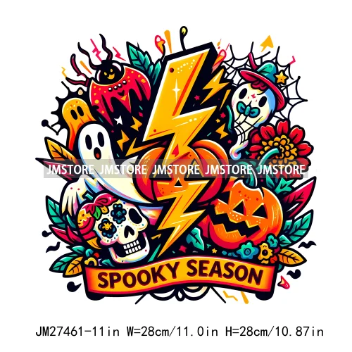 Colorful Coffee Spooky Babe Vibes Stay Spooky Season Ghost Skull Halloween DTF Decals Iron On Transfers Stickers For T-shirts