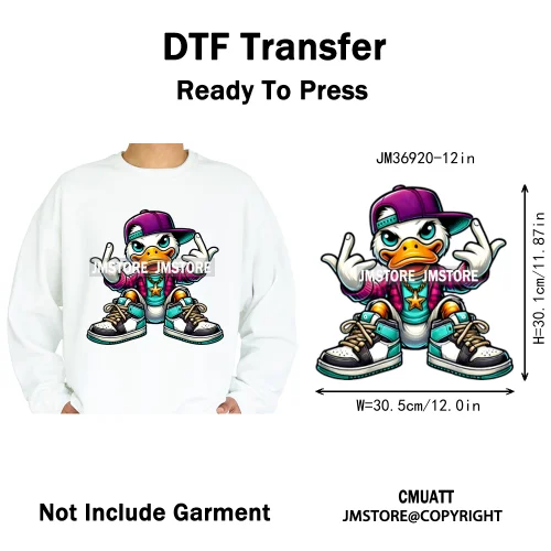 12in Cartoon Streetwear Duck Off Hip Hop Gangster Animal Vibes Iron on DTF Transfers Stickers Ready to Press for T-shirts Bags
