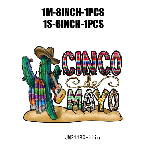 New Let's Fiesta Mexican Happy Cinco De Mayo Iron On DTF Stickers Sombrero Hat Cactus Fiesta Squad Transfer Printing For Hoodies