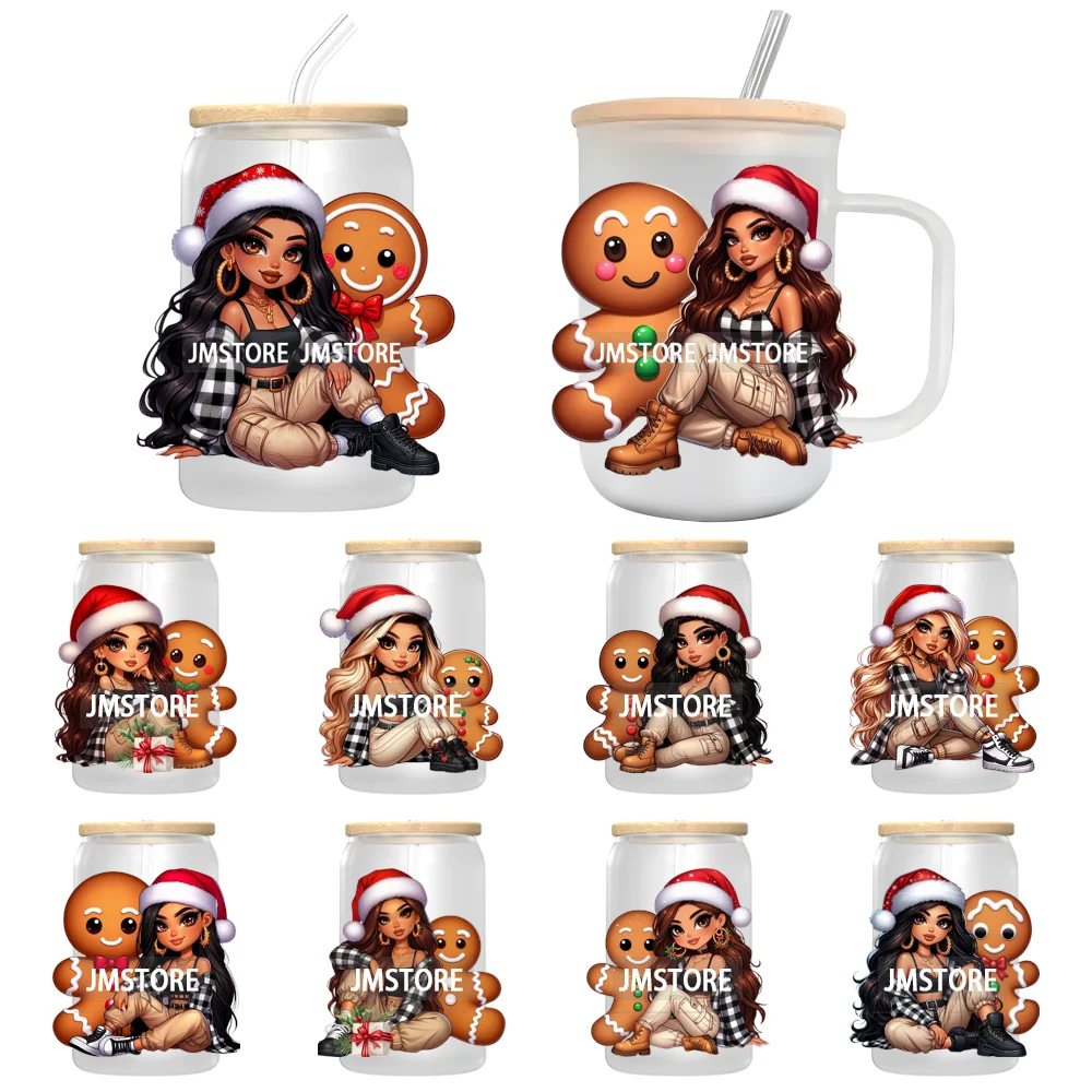 Mexican Girl Christmas Gingerbread UV DTF Cup Decals Ready To Apply Transfer Stickers Durable Custom Labels For Libbey Glass Can