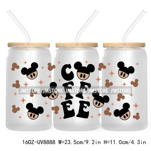 But First Coffee UV DTF Cup Wraps For 16OZ Libbey Glass Can Cups Tumbler Waterproof Labels Transfer Stickers Cartoon Mouse