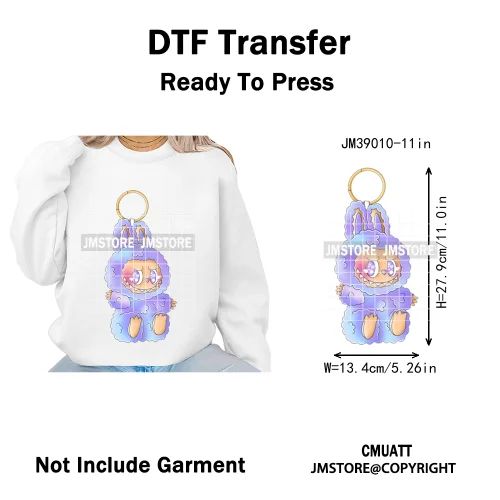 Colorful Monster Keychain Doll Character Designs Iron on DTF Washable Heat Transfers Stickers Ready to Press for T-shrits Bags