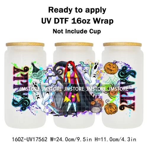 Movies Characters Horror Halloween Cartoon 16OZ UV DTF Cup Wraps Ready To Apply Waterproof Transfer Sticker For Libbey Glass Can