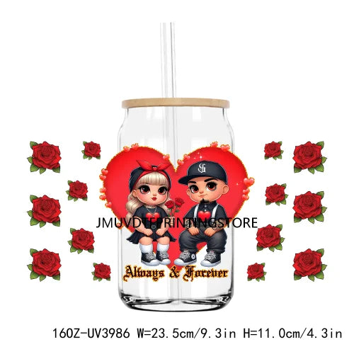 Old School Cholo Couple UV DTF Sticker For 16OZ Libbey Glass Cup Can Mexican Valentine Wrap Transfer Sticker Custom DIY Logo