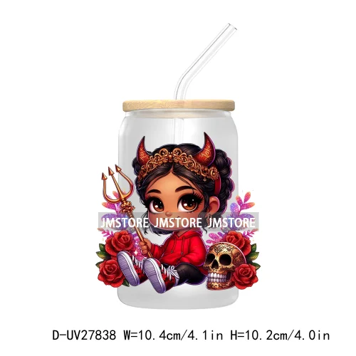 Halloween Latina Hispanic Girl UV DTF Transfer Stickers Decals For Libbey Cold Cup Mug Tumbler Waterproof Craft Sugar Skull Rose