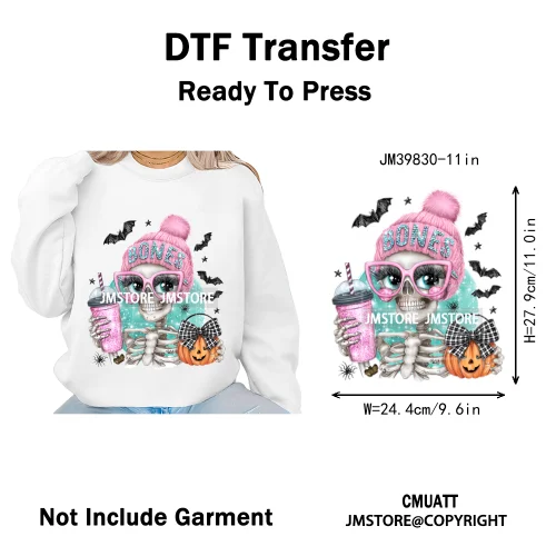 Pink Sweater Hat Coffee Girls Ghost Animal Pumpkin Halloween Iron on DTF Washable Transfers Stickers Ready to Press for Textile