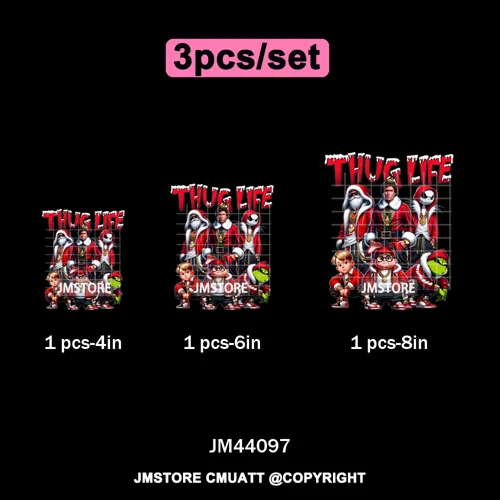 Thug Life Cartoon Movie Xmas Friends Christmas Thief Iron on Washable DTF Transfers Stickers Ready to Press for T-shirts Bags