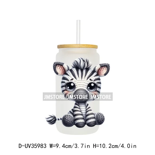 Watercolor Knitted Cute Animals UV DTF Transfer Stickers Decals Ready To Apply Waterproof For 16OZ Libbey Glass Can Cups Tumbler