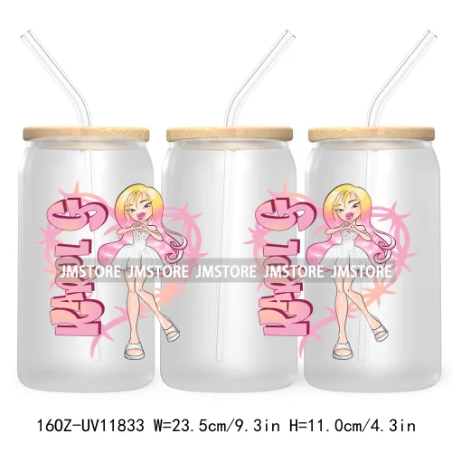 Cartoon Girls Bichota Doll Season Concert Wire Heart Manana Sera Bonito UV DTF Stickers Cup Wraps For 16OZ Libbey Glass Can