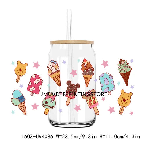 Hot Sale Movies Cartoon Princess UV DTF Sticker For 16OZ Libbey Glass Cup Can Wrap Transfer Sticker Custom Labels DIY Logo Kids