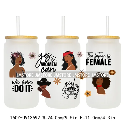 Lady Girl Power Black Woman Affirmations UV DTF Wraps Transfer Sticker Waterproof High Quality For 16OZ Libbey Glass Can Tumbler