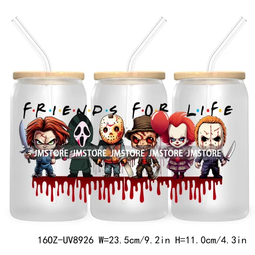 Fall Halloween Cartoon Friends 16OZ UV DTF Cup Wrap Transfer Stickers Custom Labels Durable Waterproof Logo For Libbey Glass Can