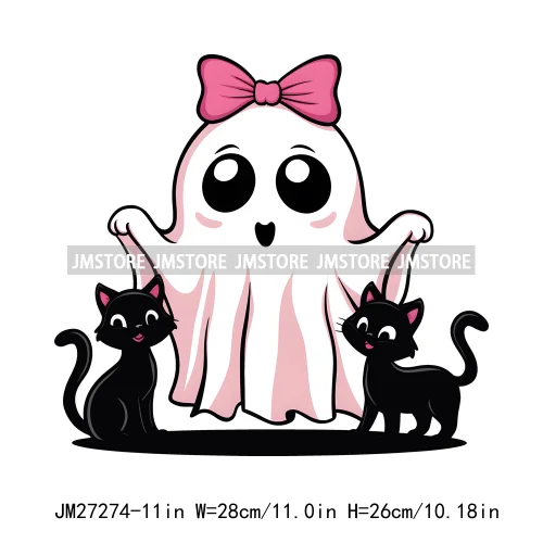 Here For The Boos Book Lover Reading Bougie Cat Dog Ghost Halloween Pumpkin DTF Decals Iron On Transfers Stickers For T-shirts