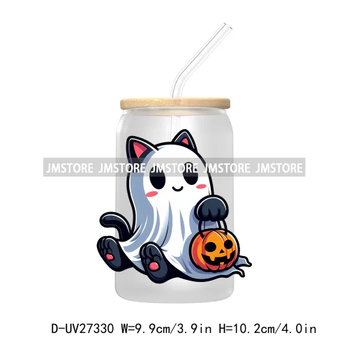 Spooky Ghost Halloween Autumn Pumpkin Season UV DTF Transfer Stickers Decals For Libbey Cold Cups Mugs Tumbler Black Cats Boo