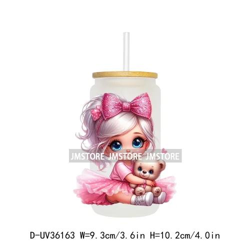 Lovely Pink Girl Hug Cat Bear UV Sticker Decals For Libbey Cold Cup Mug Tumbler Transfer Stickers Waterproof High Quality Labels