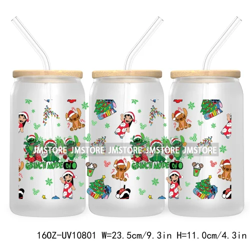 Cartoon Christmas Kids Friends 16OZ UV DTF Cup Wrap Waterproof Transfer Stickers For Libbey Glass Can Candy Cane Merry Christmas