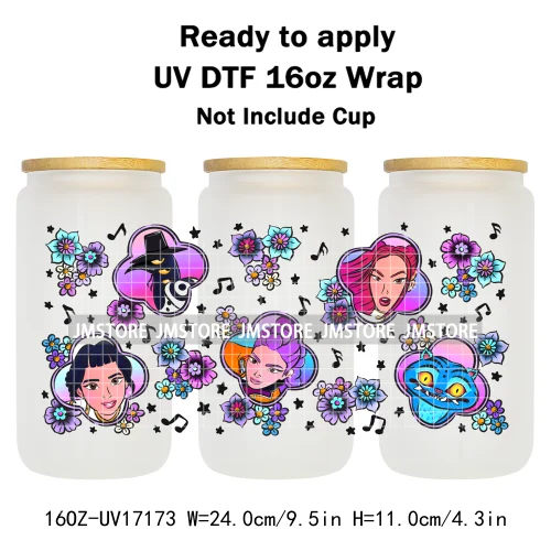 Kpop Demon Inspired Movie Boy Band Hunter Girl Anime Fan UV DTF Wraps Transfer Sticker Waterproof Logo For 16OZ Libbey Glass Can