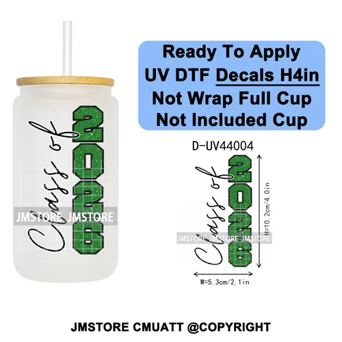 Faux Glitter Senior 2026 School UV DTF Decals Ready To Apply Waterproof Transfer Stickers DIY Crafts For 16OZ Libbey Glass Can