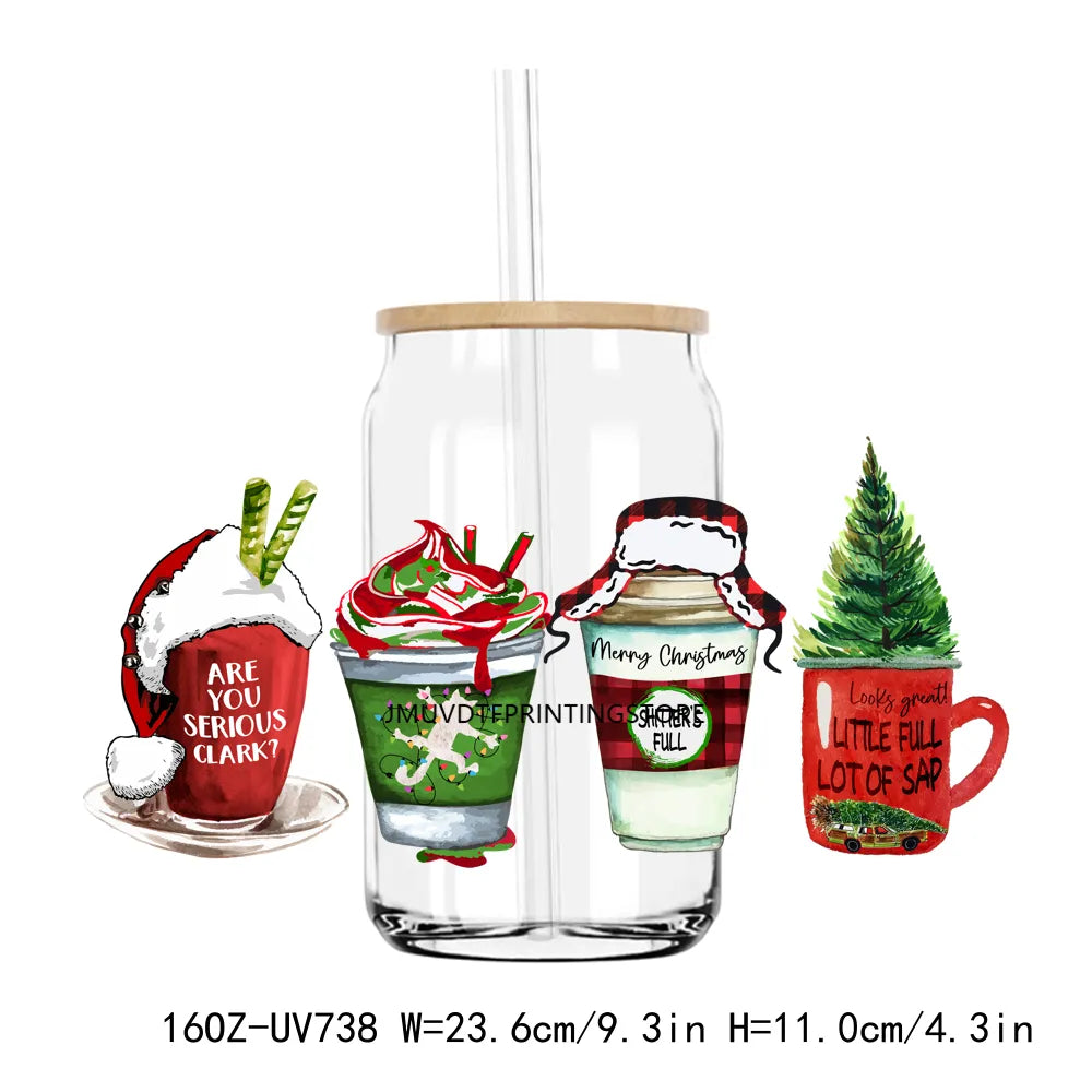 Tis The Season Christmas 16OZ UV DTF Cup Wrap Transfers Stickers Custom Labels DIY Durable Waterproof Logo For Libbey Glass Can