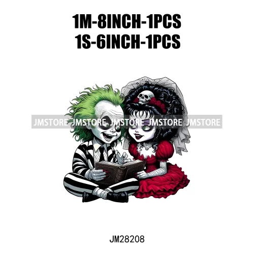 Cartoon Double Trouble Couple Character Halloween Printing Patches Iron On DTF Transfers Stickers Ready To Press For Clothing