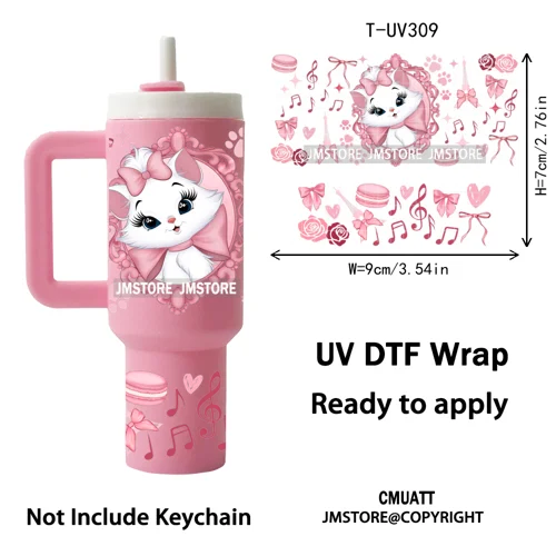 Coquette Cartoon Cat Princess Magical Kingdom UV DTF Wraps Ready To Use Transfer Stickers Waterproof For Mini Tumbler Keychain
