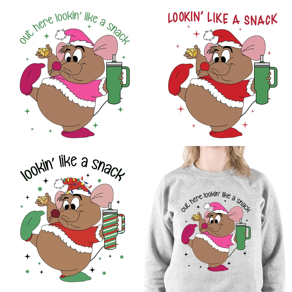 Funny Mouse Princess Christmas Designs Looking Like A Snack Gus Christmas Heat Transfer Stickers Ready To Press For Clothes Bags