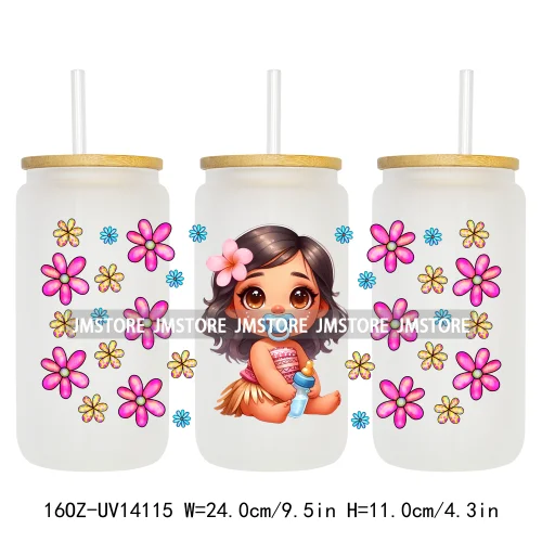 Cartoon Baby Princess Floral Flowers UV DTF Wraps Transfer Stickers Ready To Apply Waterproof For 16OZ Libbey Glass Can Tumblers