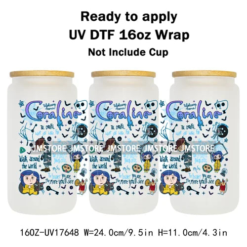 Coquette Bow Movie Eyes Cartoon Character 16OZ UV DTF Cup Wraps Ready To Apply Waterproof Transfer Stickers For Libbey Glass Can