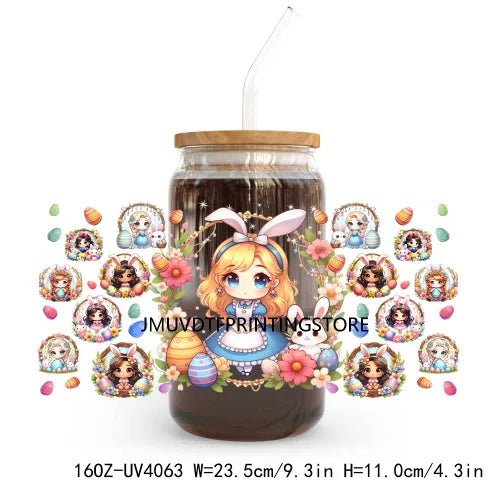 Cute Cartoon Girl With Egg UV DTF Sticker For 16OZ Libbey Glass Cup Can Wrap Transfer Sticker Custom Print DIY Logo Easter Vibes