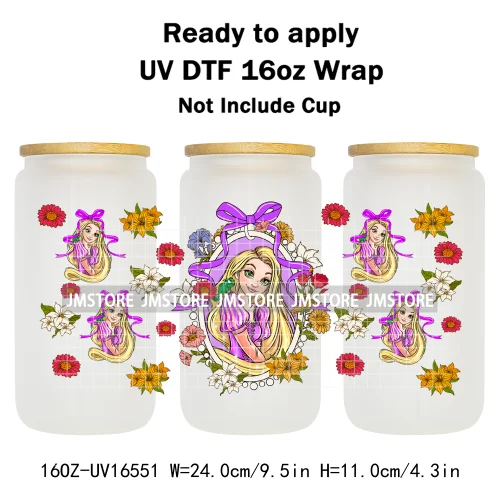 Magical Mirror Princess Coquette Bow 16OZ UV DTF Cup Wraps Ready To Apply Waterproof Transfer Stickers For Libbey Glass Can Mugs