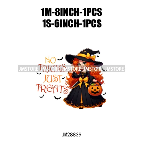 Washable Chibi Spooky Princess Pumpkin Halloween Trick Or Treat Witch Iron On DTF Transfers Stickers Ready To Press For Hoodies