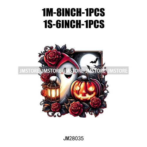 Cute Animals Skull Red Rose Pumpkin Halloween Spooky Vibes Design Logo Iron On DTF Transfer Stickers Ready To Press For Clothing