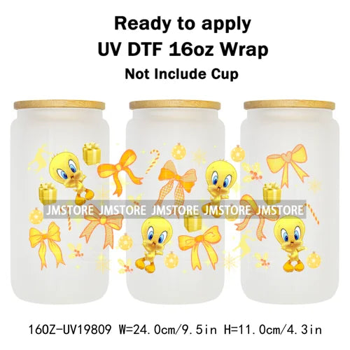 Christmas Mouse Cartoon Charater Girly UV DTF Cup Wrap Ready To Apply Transfer Stickers Durable For 16OZ Libbey Glass Can Bottle
