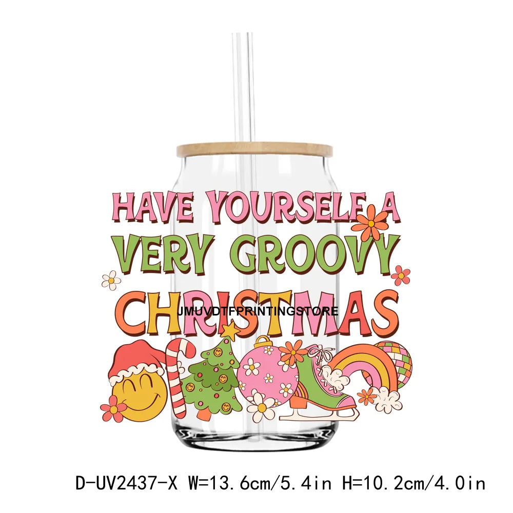 Have Yourself A Very Groovy Christmas UV DTF Transfers Stickers Decals For Libbey Cold Cups Mugs Tumbler Waterproof DIY Craft