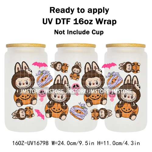 Laboo Killers Horror Halloween Monster Doll UV DTF Wraps Transfer Sticker Waterproof High Quality For 16OZ Libbey Glass Can Mugs