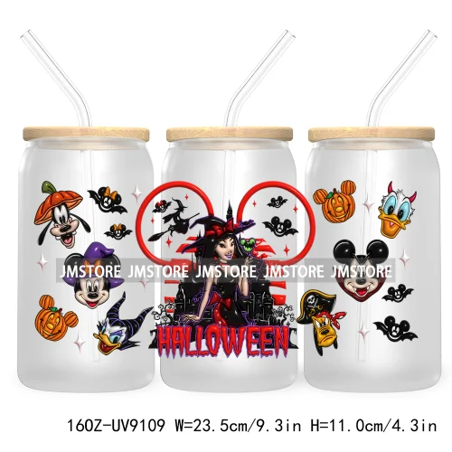 3D Halloween Princess UV DTF Sticker For 16OZ Libbey Glass Cup Can Wrap Transfer Stickers Custom Labels DIY Logo Bats Pumpkin