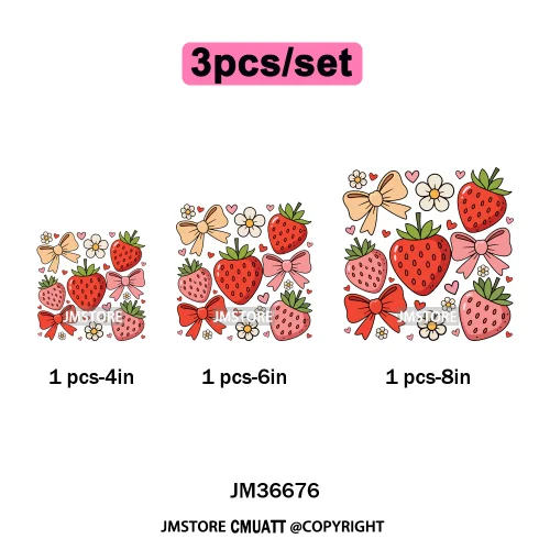 Boho Coquette Floral Strawberry Festival Vibes Summer Fruit Iron on DTF Thermal Transfer Sticker Ready to Press for Clothes Bags