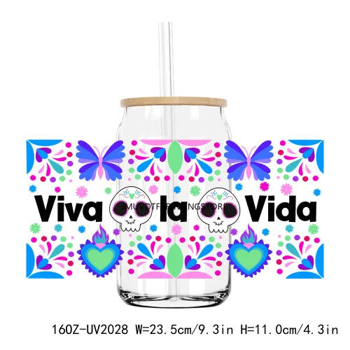 Cute Latina Cafecito Girl 16OZ UV DTF Cup Wrap Transfers Stickers Custom Labels DIY Durable Waterproof Logo For Libbey Glass Can