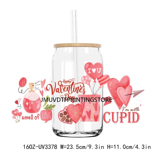 XOXO Valentines Coffee Cup 16OZ UV DTF Cup Wrap Transfers Stickers Custom Label DIY Waterproof Logo For Libbey Glass Can Hearts