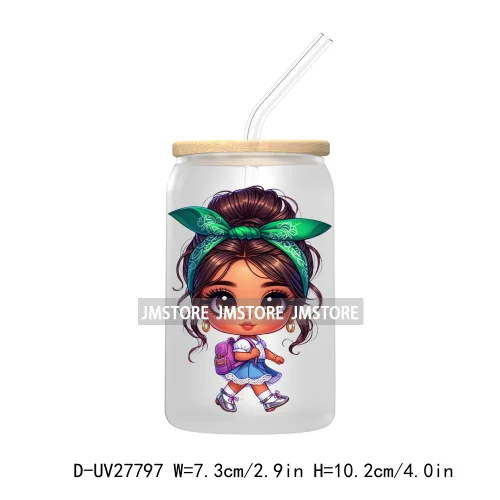 Chibi Cute Latina Baby Girl Back to School UV DTF Transfer Stickers Decals For Libbey Cold Cups Mugs Tumbler Label Hispanic Girl