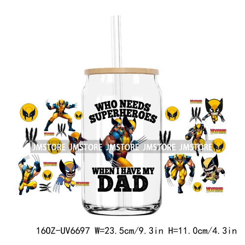 Cartoon Papa Dad And Son UV DTF Sticker For 16OZ Libbey Glass Cup Can Wrap Transfer Stickers Custom Labels DIY Logo Father's Day