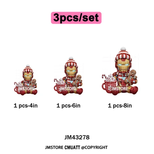 Faux Yarn Pink Hot Cocoa Cartoon Character Santa Cozy Christmas Iron on  DTF Transfers Stickers Ready to Press for T-shirts Bags