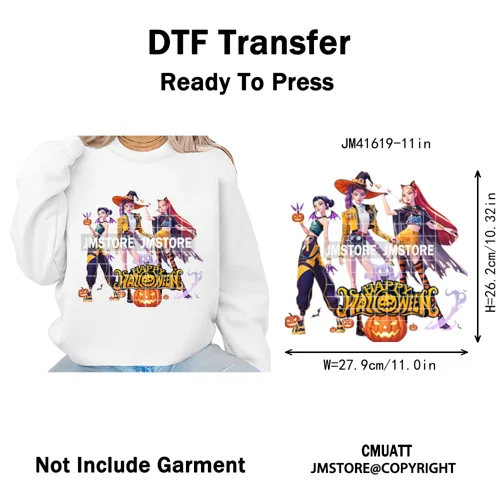 Happy Hunting Halloween Kpop Pumpkin Witch Boys Girl Dinner Iron on DTF Washable Transfers Stickers Ready to Press for T-shirts