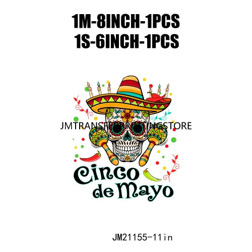 Cinco De Mayo Sugar Skull Let's Fiesta Designs Taco Tuesday Squad Mexican Party Tis The Season DTF Transfer Stickers For Clothes